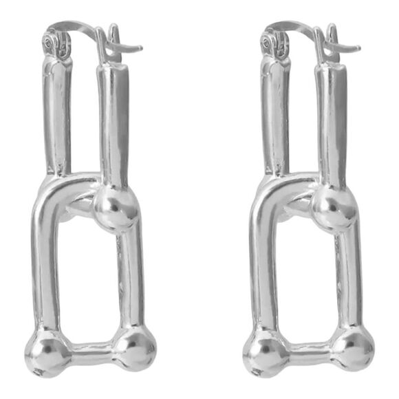 Silver U Link Hoops Hanging Hardware Earrings Jewelry NEW - Picture 3 of 4